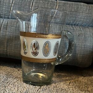 Vintage Glass Pitcher with Gold Accents